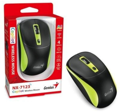 Безжичен глушец Genius NX-7123, 1200 DPI, со копче Copilot, црно-зелен