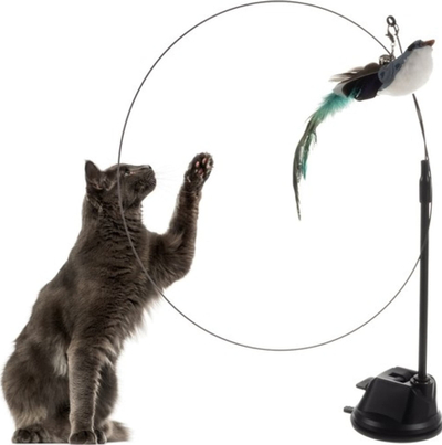 Lodër për mace Purlov Bird, shufër 95cm, zog lodër 20cm, e zezë
