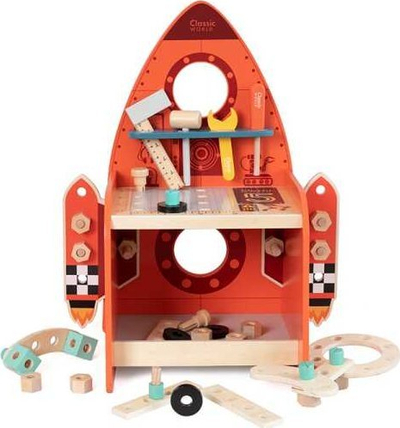 Punishte lodrash Classic World Rocket Workbench, 51 pjesë, dru, portokalli