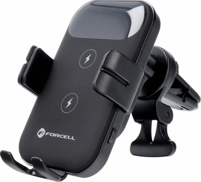 Mbajtës telefoni për makinë Forcell HS4, karikim wireless 15W, për grila ajri, i zi