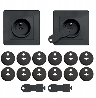 Set mbrojtës prizash RACK Systems SIPO-SBS-C10B, 12 copë, me çelësa, i zi