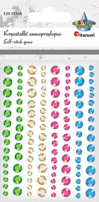 Stickers kristali vetëngjitëse Titanum, 120 copë, rrumbullaka shumëngjyrëshe