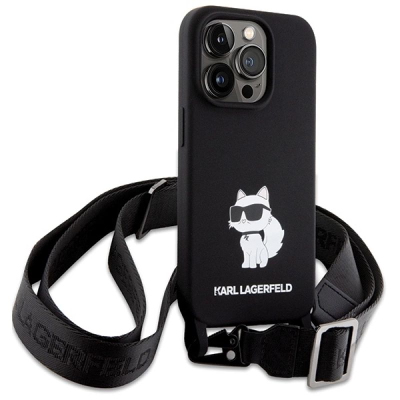 Futrollë telefoni Karl Lagerfeld Choupette Crossbody, për iPhone 15 Pro Max, silikon, e zezë