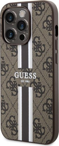 Mbulesë telefoni Guess GUHMP14XP4RPSW për iPhone 14 Pro Max, 4G Printed Stripes MagSafe, kafe