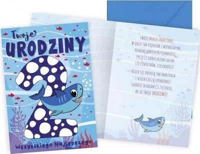 Kartë urimi KUKARTKA Birthday Card 2 Shark, formati B6, për çun 2 vjeç, shumëngjyrëshe