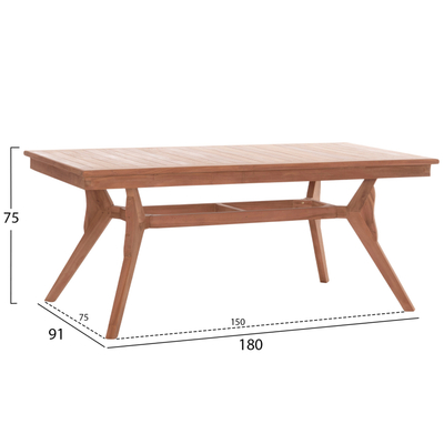 Tavolinë ngrënieje HomeMarkt Wonder HM18116, dru masiv teak, 180x91x75 cm, ngjyrë natyrale