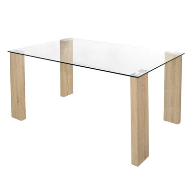 Tavolinë ngrënieje Morgan, xham + këmbë druri, 140×80×75 cm HM0083.01,