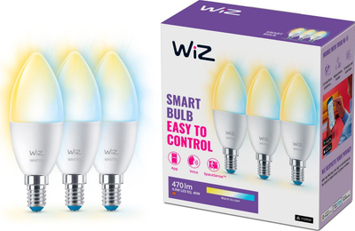 Set 3 llamba smart LED WiZ Connected Whites C37, E14 4.9W 470lm, dritë e bardhë 2700-6500K për llustra e abazhure