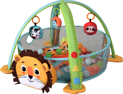 Tapet edukativ LeanToys Lion Playpen, me topa loje, me melodi, shumëngjyrësh