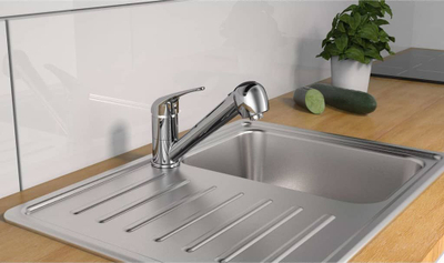 Bateri kuzhine Grohe 94710, presion i ulët, gryke që tërhiqet, krom