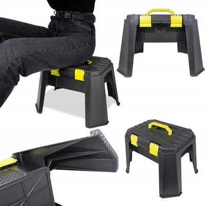 Stol veglash WMC Toolbox Seat Stool, kapacitet 150kg, plastikë, i zi
