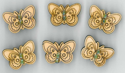 Stickerë druri flutura Fandy, 2 cm, set me 6 copë, ngjyrë druri natyrale