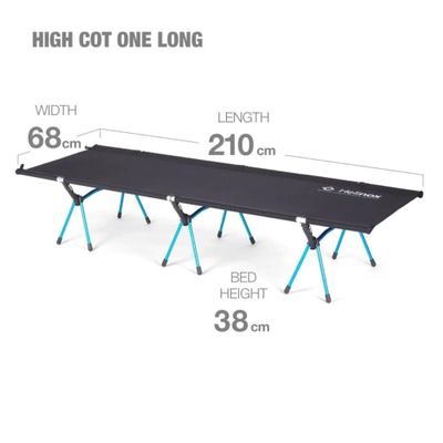 Shtrat kampingu Helinox High Cot One Long, kapacitet 145 kg, gjatësi e palosur 54 cm, i zi