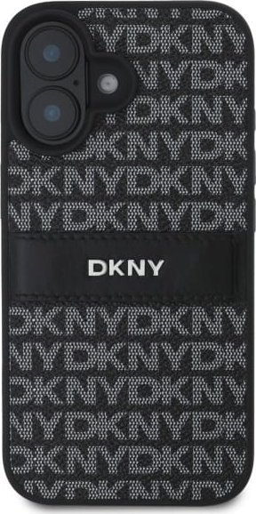 Mbulesë telefoni DKNY PU Leather Repeat Pattern Tonal Stripe, për iPhone 16, e zezë