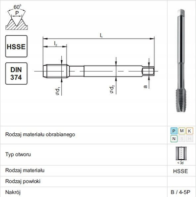 Çelës filetimi Fanar Tap GWINTOWNIK M32x1.5 DIN 374B HSSE 800, 32 mm, metalik