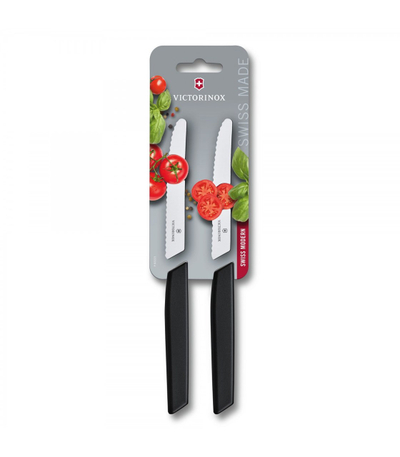 Thika kuzhine Victorinox Swiss Modern, 11cm, set 2 pjesë, të valëzuara, të zeza