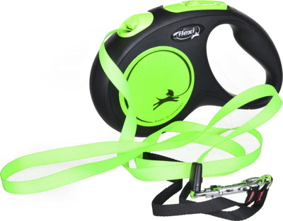 Flexi повлекувачки поводник со трака, неон зелена, средна, 5 m, 25 kg