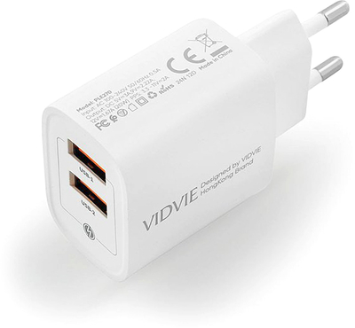 Karikues për udhëtim VIDVIE PLE272, 2.4A, 2xUSB, i bardhë