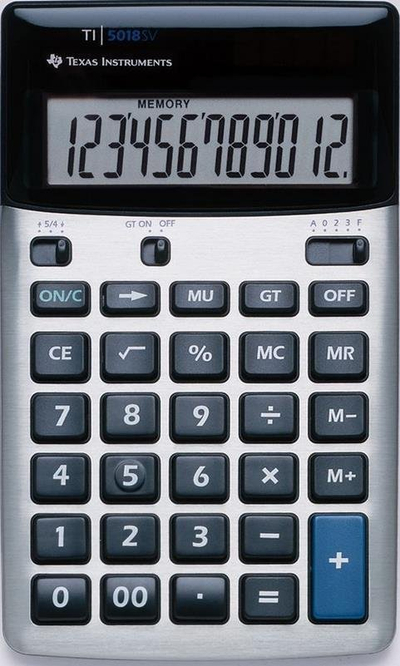 Kalkulator tavoline Texas Instruments TI 5018 SV, ekran me 12 shifra, i zi me argjend