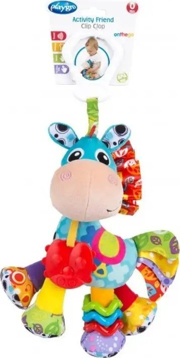 Lodër për udhëtim për bebe Playgro Clip Clop, shqisore, me kapëse, me shumë ngjyra