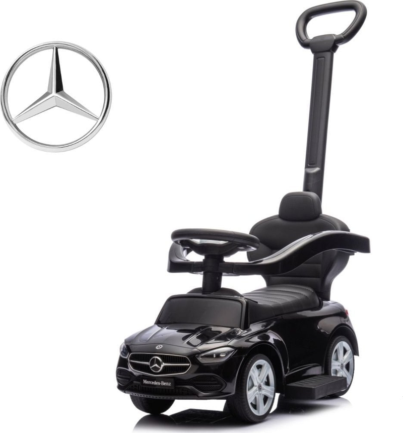 Makinë ecëse për fëmijë Milly Mally Mercedes C-Class, dorezë shtytëse, timon me tinguj, e bardhë