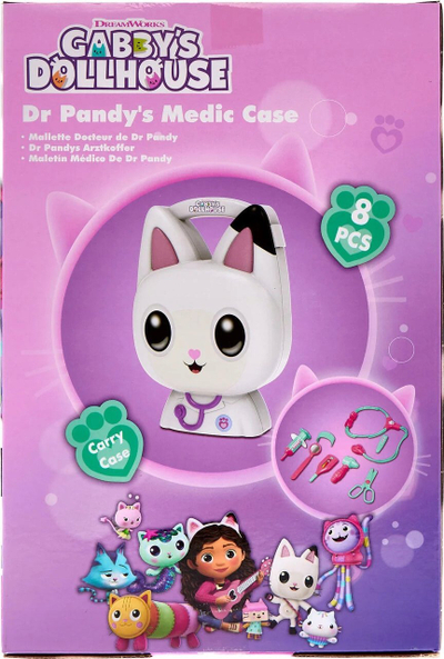 Set lodër doktorësh Gabby’s Dollhouse Dr Pandy’s Medic Case, 8 pjesë, valixhe mace, e bardhë