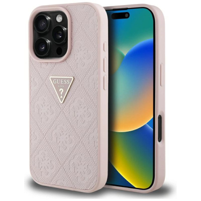 Maskë telefoni Guess Metal Logo, lëkurë eco, për iPhone 16 Pro, rozë