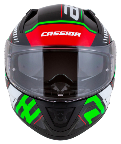 Helmë moto CASSIDA Aero Drome 2026, integrale, polikarbonat, e zezë perlë e kuqe jeshile e bardhë