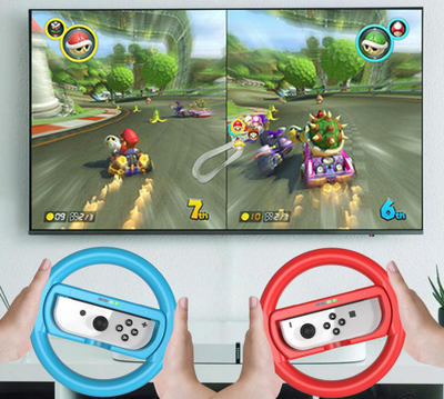 Set aksesorësh JYS për Nintendo Switch, 2 timona me mbajtëse 2 në 1, i zi