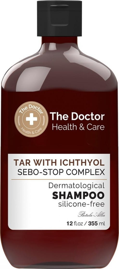 Shampo flokësh The Doctor Health &amp; Care kundër yndyrës, me katran dhe ichthyol, kompleks Sebo-Stop, 355 ml