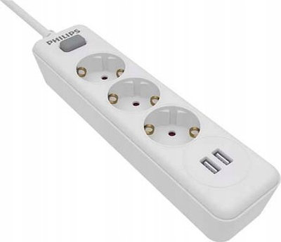 Shirit rryme Philips SPN3032WA/60, 3 dalje, 2x USB A, 2m, i bardhë