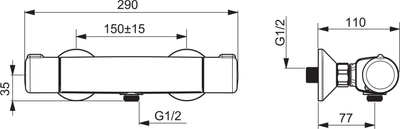 Bateri dushi Oras Nova 7460U, termostatike, krom
