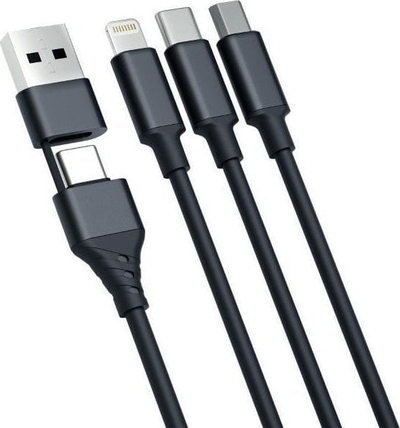 Kabllo USB 3MK Hyper Cable 3in1, 1.5 m, USB-A USB-C në USB-C microUSB Lightning, e zezë