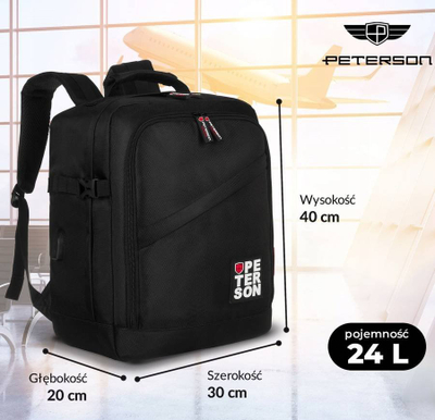 Çantë shpine Peterson Spacious, 24L, me port USB, e zezë