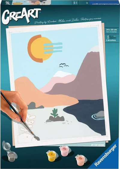 Set pikturimi me numra Ravensburger CreArt Minimalist Landscape 1, peizazh dekorativ, për të rritur dhe fëmijë më të rritur, shumëngjyrësh