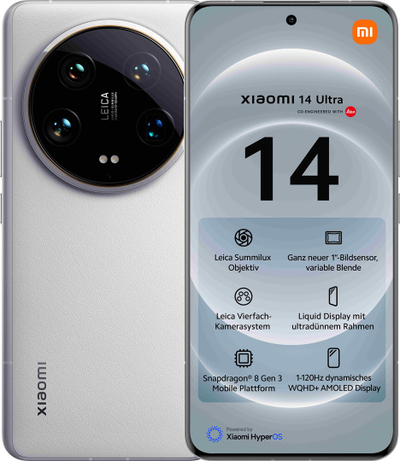 Celular Xiaomi 14 Ultra, 6.73", 16GB RAM, 512GB, 5G, i bardhë