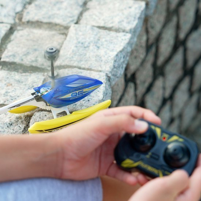 Helikopter lodër me komandë Flybotic Aqua Blaze, 3‑në‑1, blu e verdhë