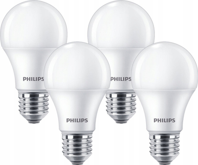 Llambë LED Philips A60 E27, 10W 2700K, set me 4 copë, e bardhë mat