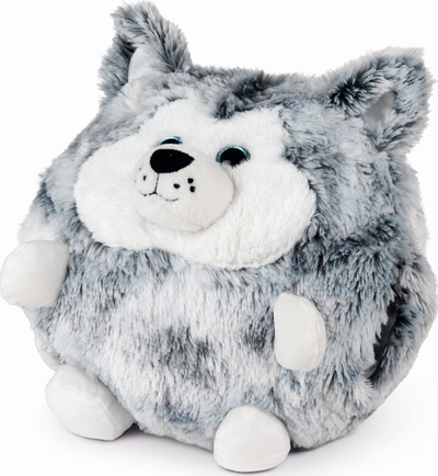 Jastëk lodër pelushi Husky Dog, me ngrohëse duarsh, material i butë, gri