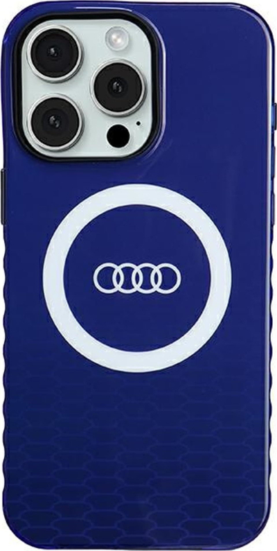 Futrollë telefoni Audi IML Big Logo për iPhone 15 Pro Max 6.7", MagSafe, blu