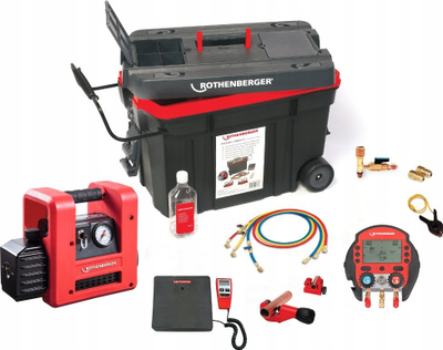 Set servisimi ftohje Rothenberger ROCADDY 120 R32 Digital, pompë vakumi, stacion matës dixhital, kuqe e zezë