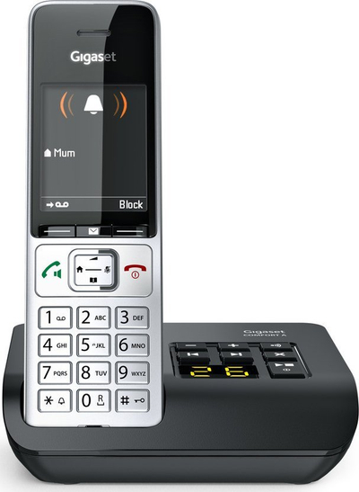 Telefon pa tel Gigaset COMFORT 500A, analog DECT, me sekretari, ngjyrë zi me argjend