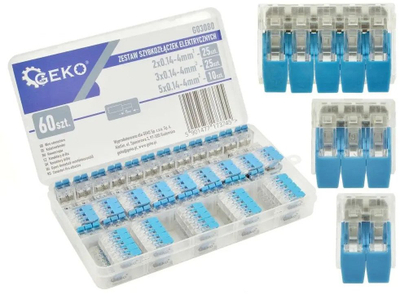 Set kapësash elektrikë quick connector, 60 copë, 0.2–4 mm², plastikë transparente