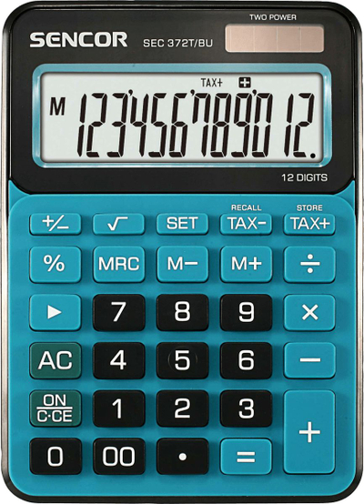 Kalkulator zyre Sencor SEC 372T, funksion TAX, i kaltër