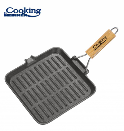 Tigan grill gize Cooking by Heinner, 23cm, dorezë druri, i zi
