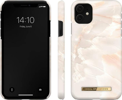 Mbulesë telefoni iDeal of Sweden iPhone XR 11, dizajn mermeri, e rozë krem