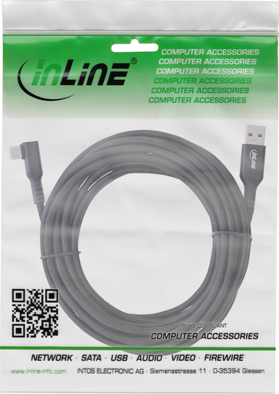 Kabllo USB InLine USB 3.2 Gen 1, USB C me USB A, 5m, e zezë