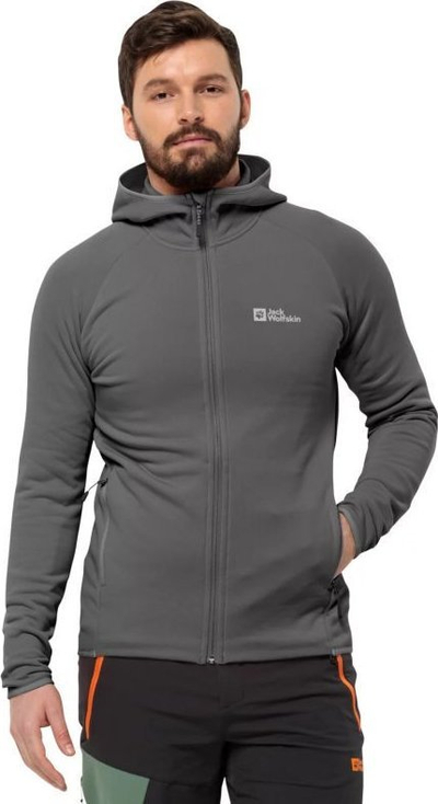Bluzë me kapuç Jack Wolfskin Baiselberg Hooded FZ M, 100% poliester, për burra, gri