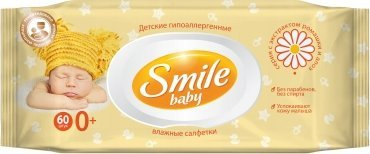 Влажни марамчиња за бебиња Smile Baby Ultrasoft, без алкохол, 60 парчиња