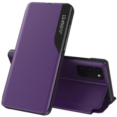 Këllëf telefoni Hurtel Eco Leather View, për Samsung Galaxy A72 4G, tip libër me mbajtëse, vjollcë